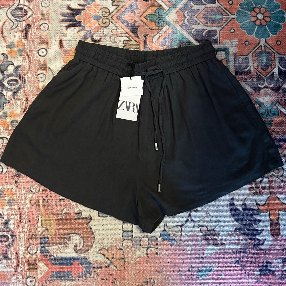 Dark Grey Linen High Waisted Shorts